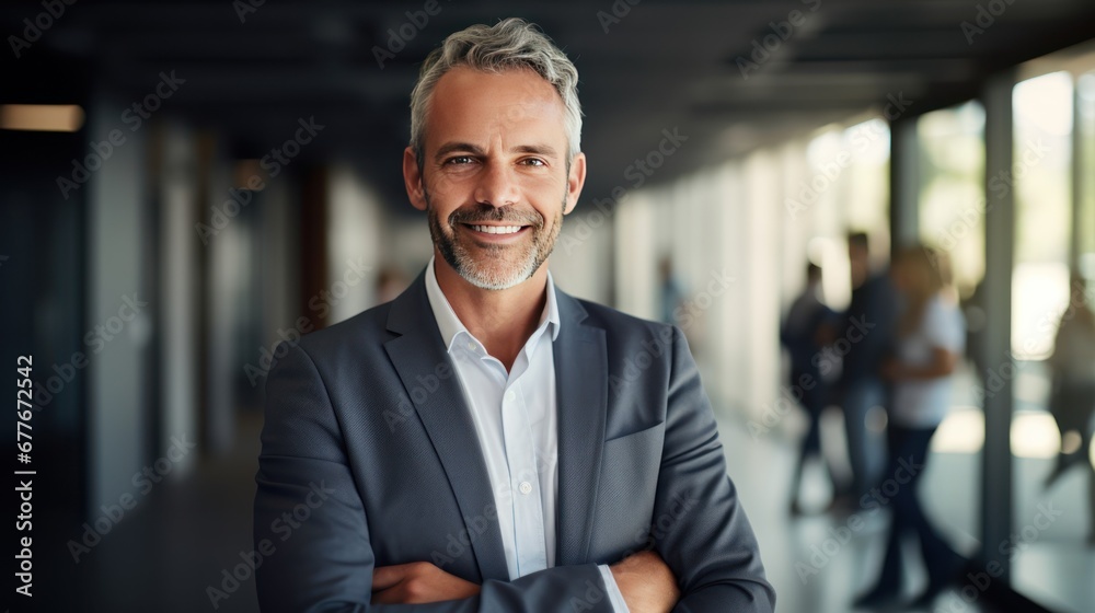 Portrait of Smiling confident business leader looking at camera and standing in an office with blurred background teamwork Portrait of Smiling confident business leader looking at camera and standing in an office with blurred background teamwork