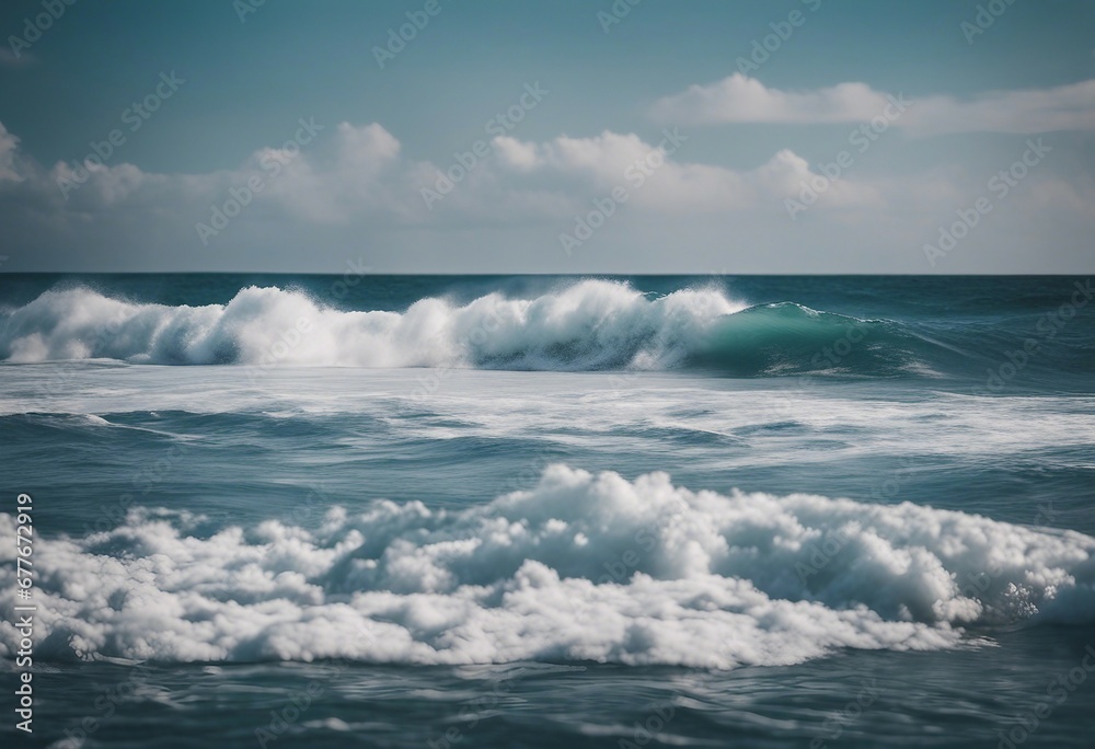 Foamy waves rolling up in ocean