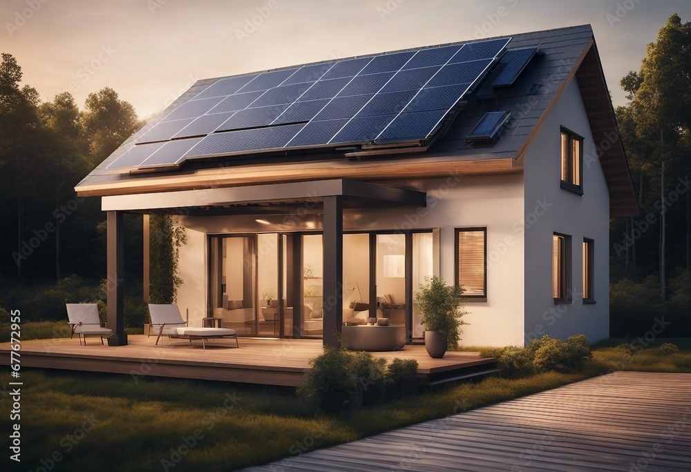 House with solar panels on the roof Sustainable and clean energy at home House with solar panels on the roof Sustainable and clean energy at home