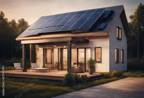 House with solar panels on the roof Sustainable and clean energy at home photo