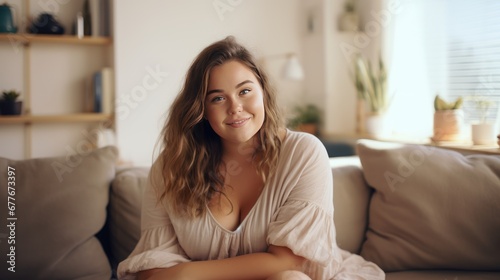 Teenager woman smiling relax in living room at home, woman and life style,Cheerful woman © CStock