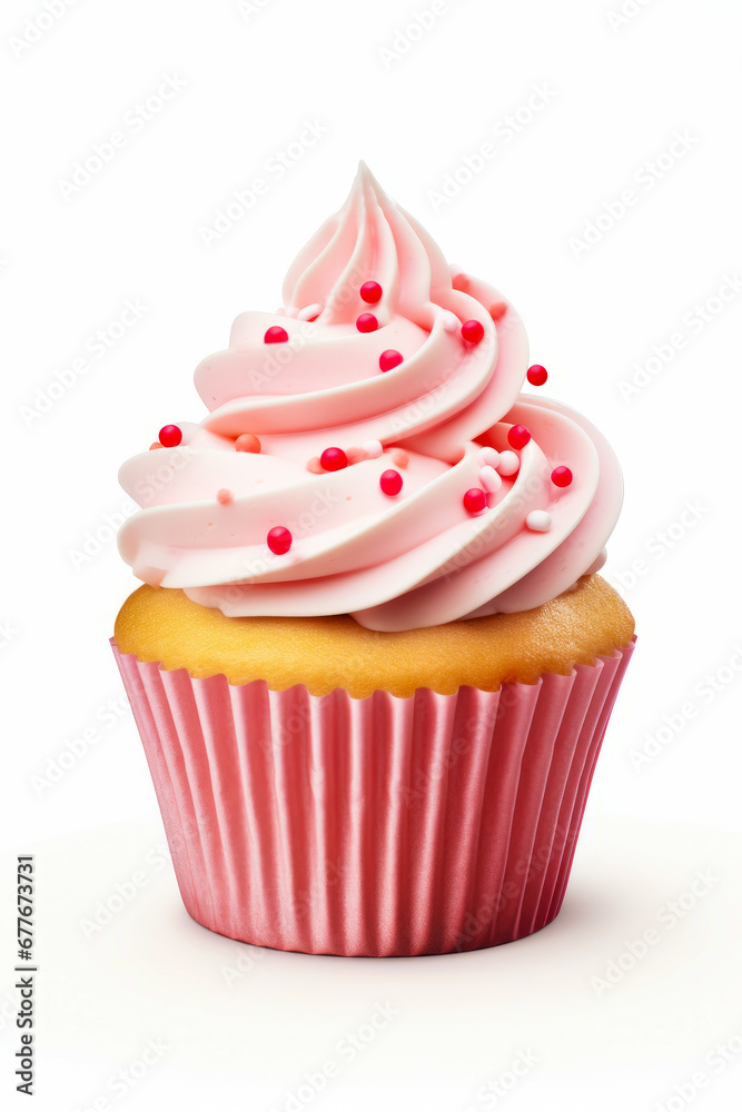 Cupcake with pink frosting and sprinkles. Cupcake with pink frosting and sprinkles.