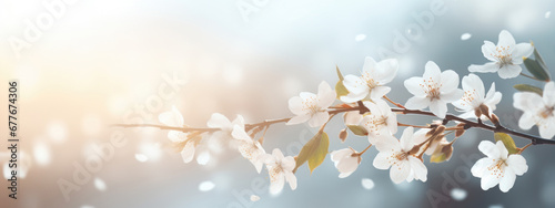 White spring blossom on soft background with copy space