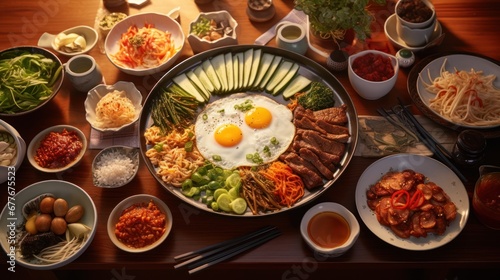 Health concept,Korean foods served on a dining table.food collection