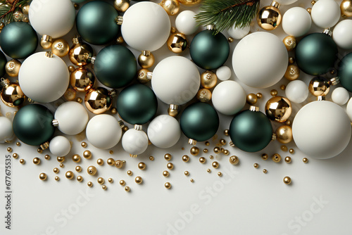 Christmas decoration with baubles on white background. 3d rendering