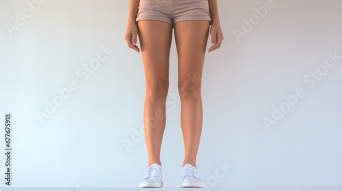 Portrait of legs of a shapely woman, healthy woman, woman against a white background. photo