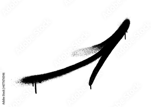 Graffiti arrow with overspray in black over white.