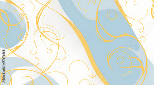 This image shows a seamless pattern of blue and yellow swirls on a white background. The swirls are made up of a variety of shapes and sizes