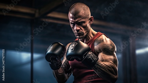 Angry Athlete Boxing in Gym with Determination and Strength © tydeline