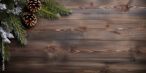 Fond hivernal. Planche de bois vide avec bordure enneigée, espace pour texte Table en bois. Pour la présentation d'un produit, maquette pour la période de Noël