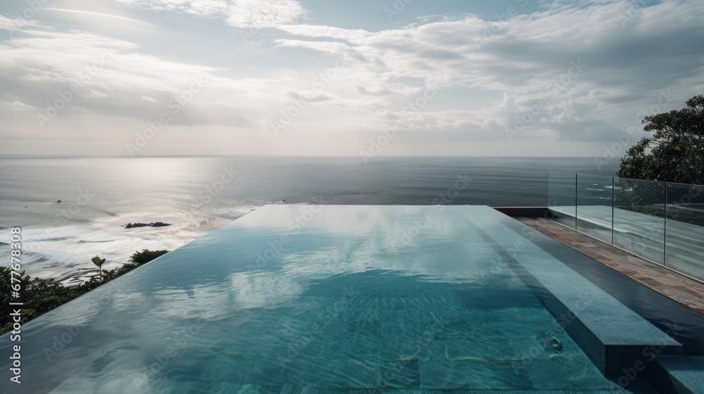 A luxurious infinity pool overlooking the ocean  AI generated illustration