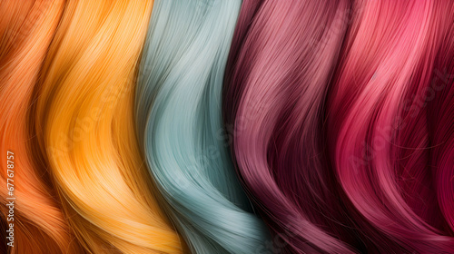 Hair Colors Palette. Close-up  top view of colorful professional dyes in hair salon. Generative AI.