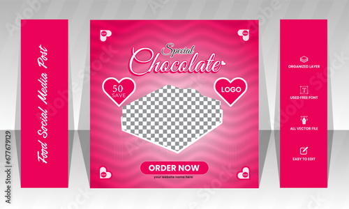 Chocolate cake Food promotional social media banner design template.