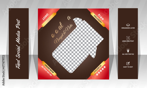 Chocolate cake Food promotional social media banner design template.