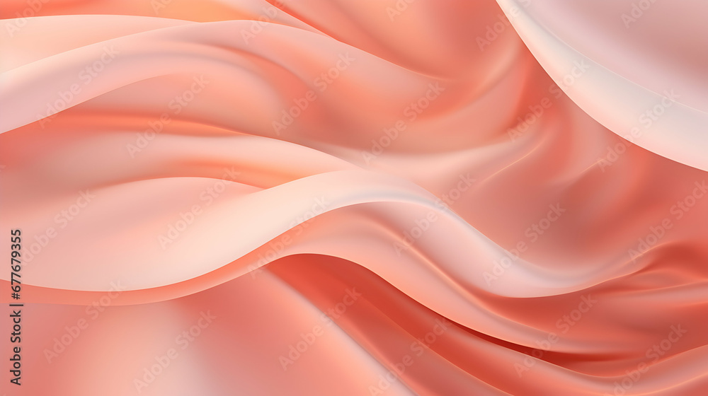 Fototapeta premium Pastel light coral silk fabric flutters in the wind. Textured luxury background. Generative AI.