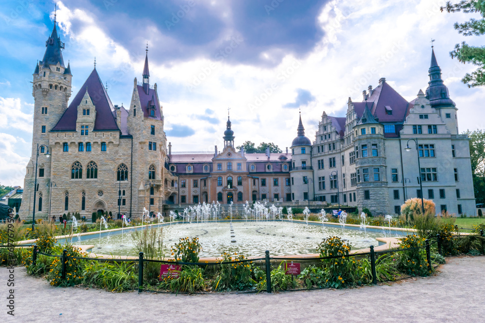 Naklejka premium Palace in Moszna. Historic residence located in the Opole Voivodeship. Upper Silesia, Poland.