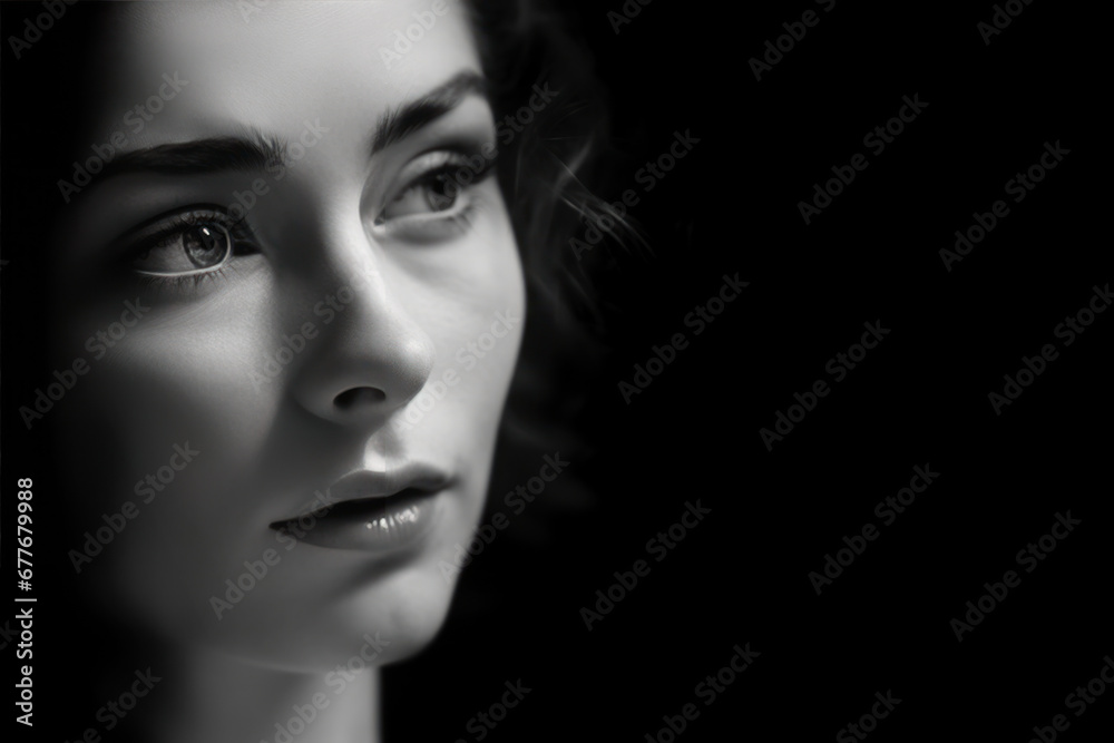 Fototapeta premium gros plan sur le visage d'une jeune femme en noir et blanc
