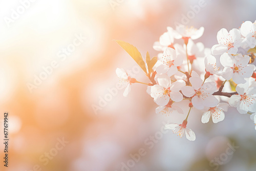 White spring blossom on soft background with copy space