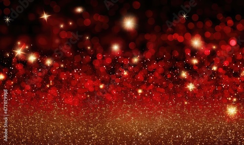 Abstract Bokeh Design, Black Red Gold Glitter Display Background Is Black At the Top and turns into red glitter which fades into fine gold glitter, sparkle, wallpaper, romantic Valentine's day concept