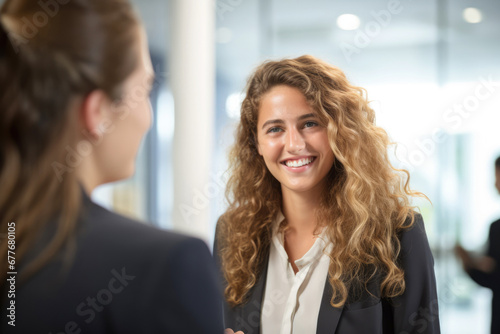 Portrait of a professional manager smiling businesswoman at the office during company business meeting. 