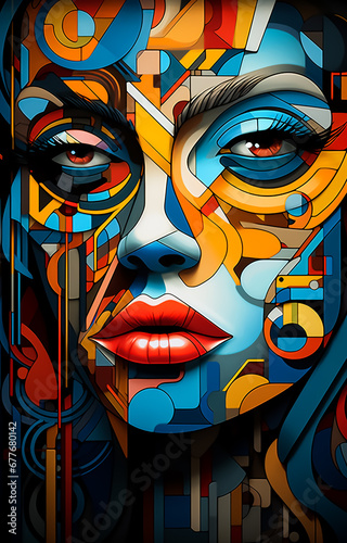  Girl portrait in style of cubism art, perfect, Attractive look