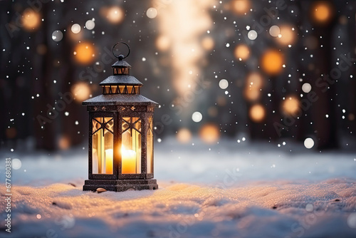 christmas lantern in the snow