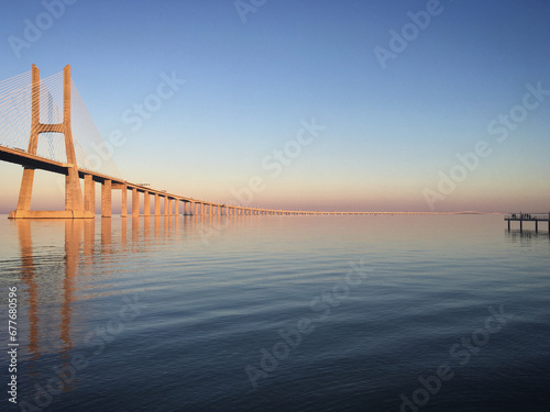 Vasco da Gama Bridge over the Tagus river near Lisbon, Portugal, December 2017