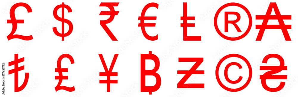 Multiple currency, dollar, euro, pound, yen icons.Stroke outline style. Vector. Isolate on white background. Multiple currency, dollar, euro, pound, yen icons.Stroke outline style. Vector. Isolate on white background.
