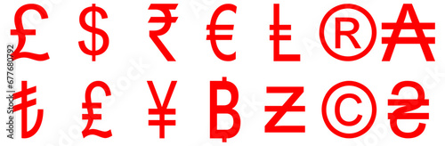 Multiple currency, dollar, euro, pound, yen icons.Stroke outline style. Vector. Isolate on white background. photo