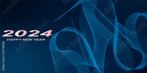 Abstract wavy new year template, cards and banner technology background. Happy new year 2024, holiday concept and celebration background. Abstract wave technology banner background.