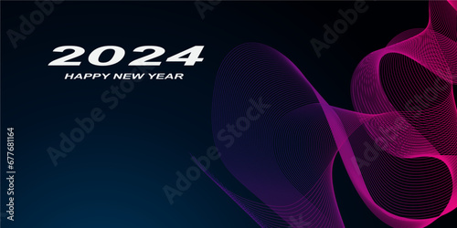 Abstract wavy new year template, cards and banner technology background. Happy new year 2024, holiday concept and celebration background. Abstract wave technology banner background.