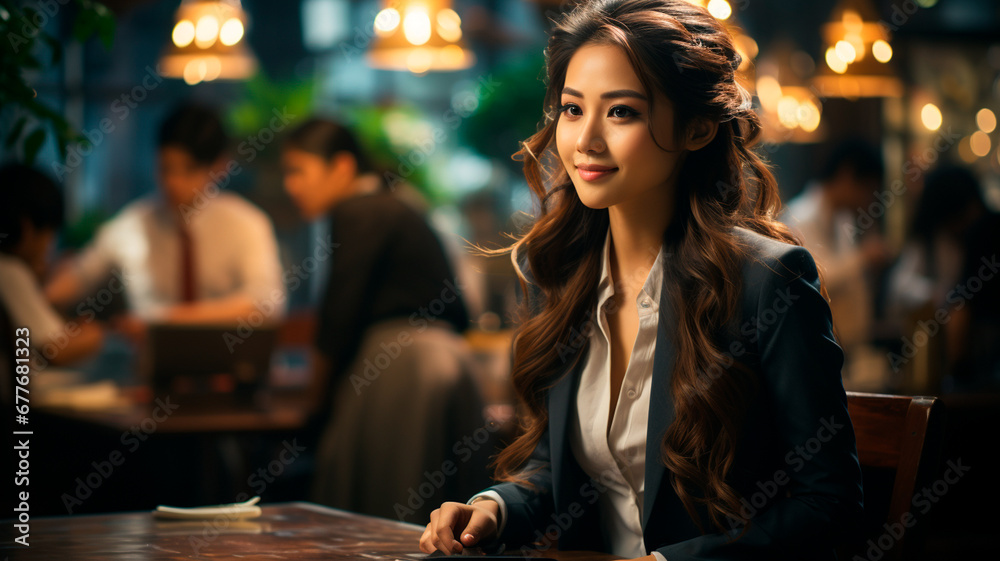 portrait of beautiful woman in cafe
