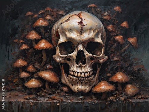 Skull and poisonous mushroom