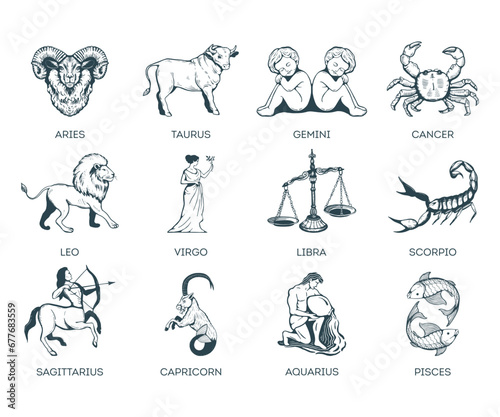 Zodiac signs vector illustration.  photo