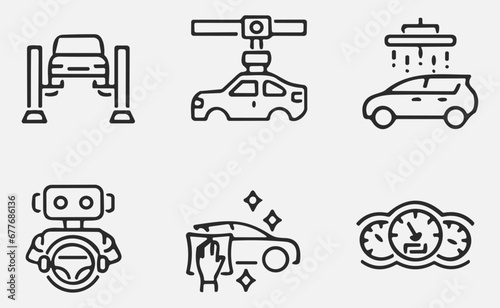 Set of car outline icons, auto, automobile. Linear icon collection. Vector illustration
