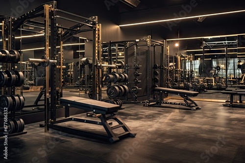 Gym with barbells and different equipment  luxurious aesthetic  created with AI