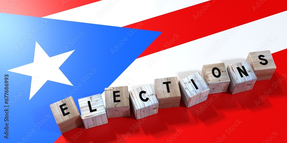 Puerto Rico - elections concept - wooden blocks and country flag - 3D illustration Puerto Rico - elections concept - wooden blocks and country flag - 3D illustration