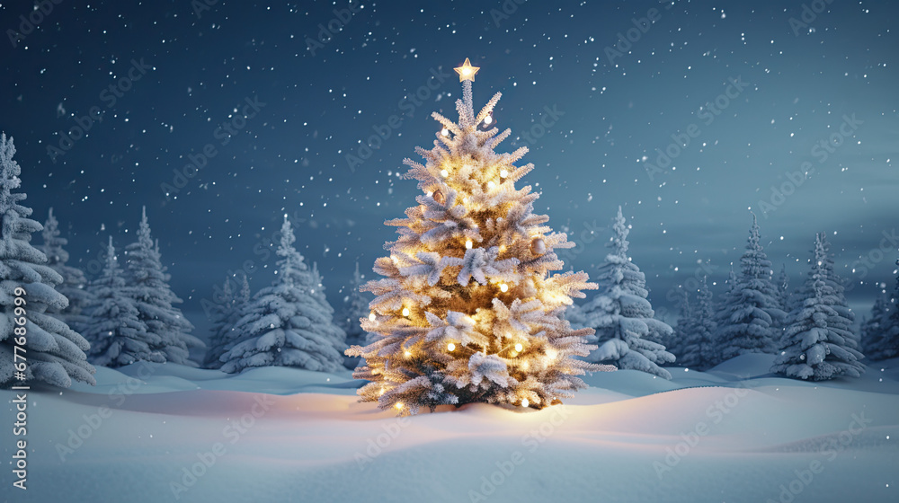 Christmas tree in the night, Christmas banner 