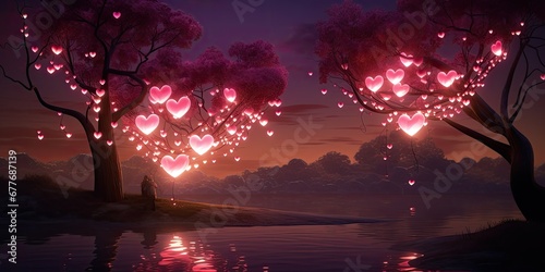 Romantic Glow - Utilize the power of artificial intelligence to create a mesmerizing scene where glowing heart shapes illuminate the romantic night