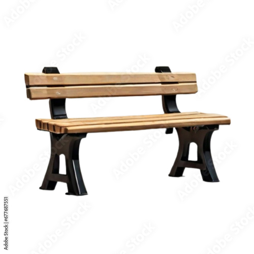 A wooden park bench isolated on a transparent background, created using  This image is versatile for incorporating into various designs without the need for background removal.