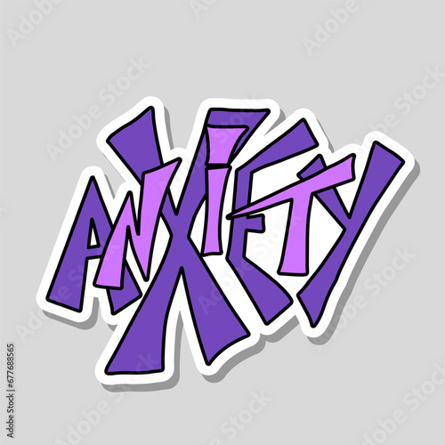 Anxiety word sticker. Mental health text. Vector illustration.
