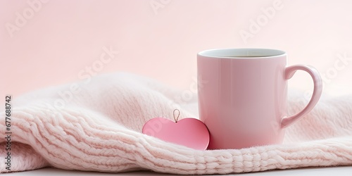 Cozy Sip of Love - Embrace simplicity in a shot featuring a white mug adorned with a charming pink heart. 