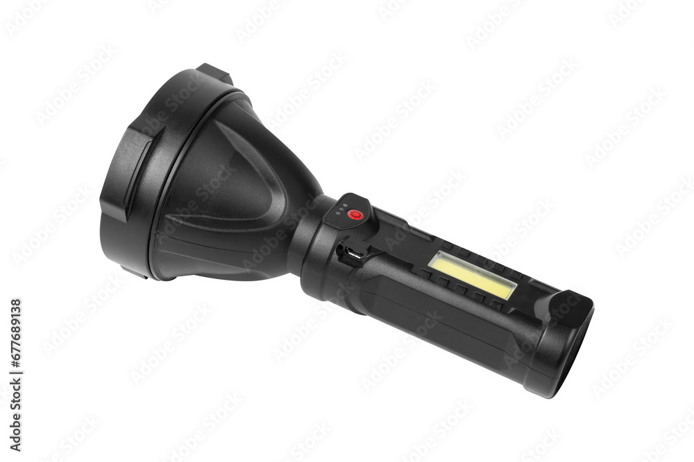 Black flashlight isolated on white background. Black flashlight isolated on white background.