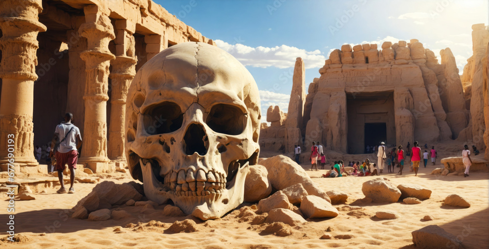 A huge skull of a giant in Egypt. - obrazy, fototapety, plakaty 