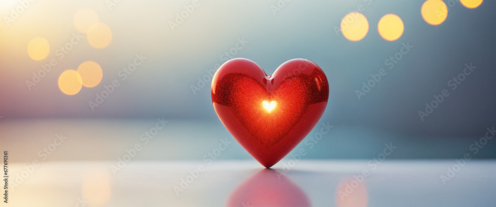 Big red shiny heart on bokeh effect background. Valentine's day illustration. Generative AI Big red shiny heart on bokeh effect background. Valentine's day illustration. Generative AI