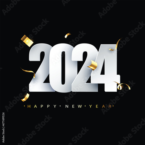 Happy new year 2024 design. With colorful truncated number illustrations. Premium vector design for poster, banner, greeting and new year 2024