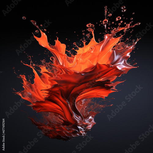 Splash of fire, black on black, in the style of ray tracing, dark white and dark red, intense coloration, dark silver and light orange, bold, vibrant colors,