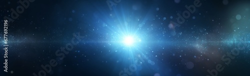 intense blue and mainly off screen lens flare overlay texture with bokeh effect with black background panorama banner, Generative AI photo