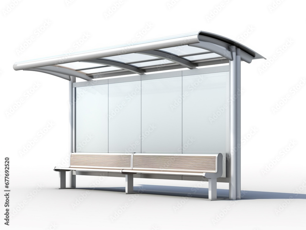 3D image illustration of a bus stop isolated on a white background. Modern design with an open concept.
 - obrazy, fototapety, plakaty 