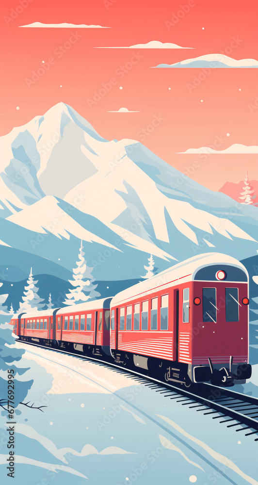Outdoor winter train illustration, Spring Festival homecoming concept illustration